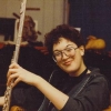 playing flute on Riverside Drive, 1985
