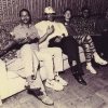 in the studio with Sip, Eli Fountain, Leon, Carlton Holmes, Clark Gayton.  Not pictured: Clark Terry.  Photo: Jill Waterman, 1993. This session is now available as BANDLEADER 101!  See Download Music page.